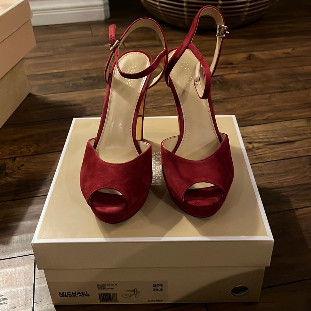 Michael Kors size 8 cherry suede. Claire Sandal - near new.